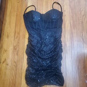 Love&lemonade Busted Sheer Sparkling Black Sequin Mini Dress Sz M New